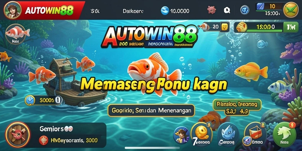 Tampilan gameplay seru di AUTOWIN88 saat memancing di laut.