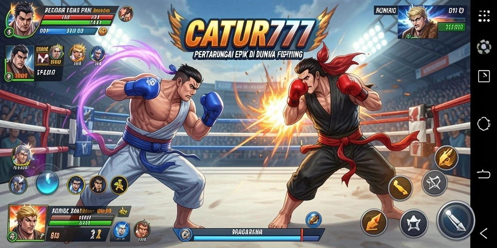 Screenshot gameplay CATUR777 menampilkan aksi pertarungan yang seru.