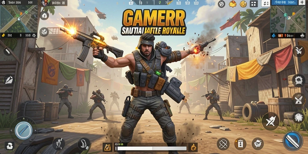Screenshot GAMERP menunjukkan aksi seru pertarungan Battle Royale.