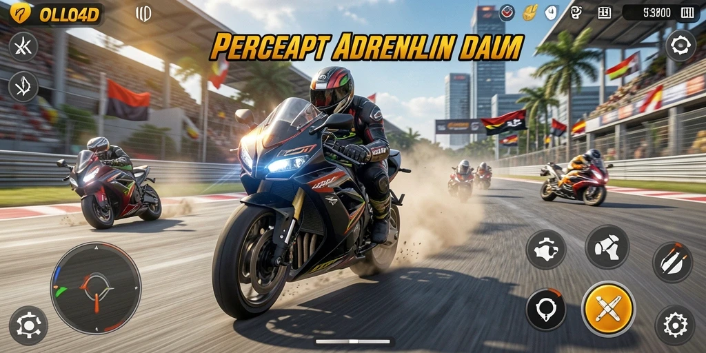 Gameplay seru dengan balapan motor yang mendebarkan.